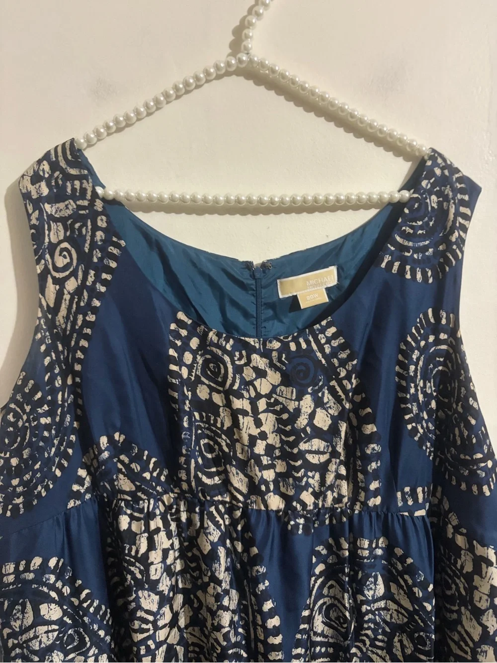 Michael Kors Navy and Cream Sleeveless Midi Dress Sillk